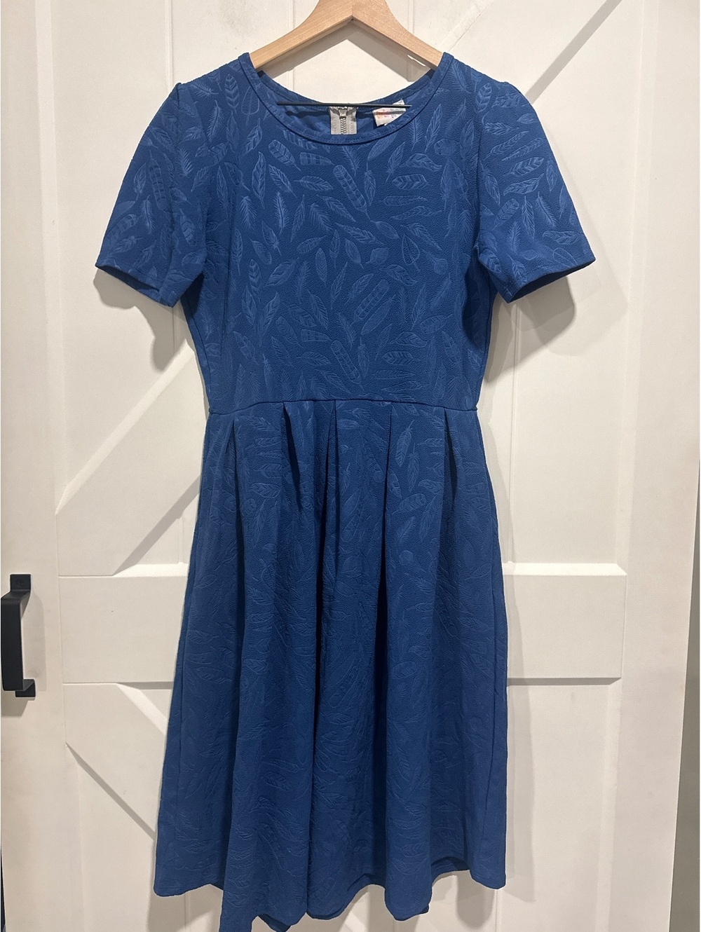 LuLaRoe Blue Textured Fit & Flare Dress with Chic Back Zipper, Size L